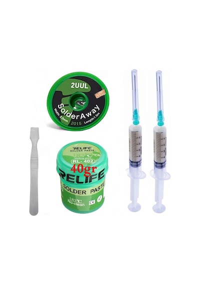 Relıfe Rl-402/ Krem Lehim Paste 183 C 40g Flux Lehim Toplama Ve 2uul 2015 Emme Teli 2,0mm Lehimleme Seti20