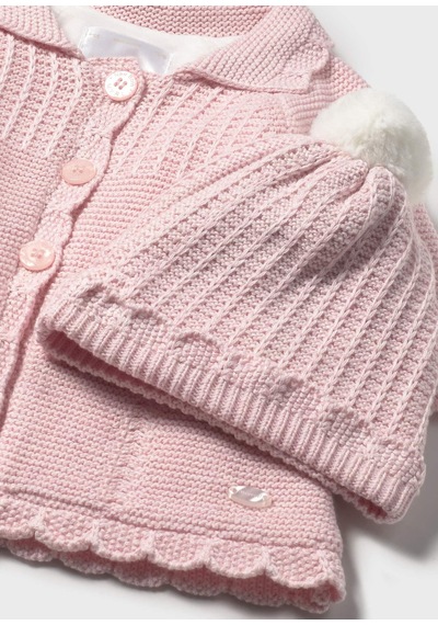 Mayoral Newborn Kız Bebek Örgü Uzun Hırka Ve Şapka Pembe