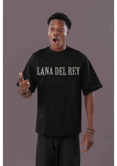 Sevbano Özel Tasarım Lana Del Rey Sırt Baskılı Unisex Oversize Şarkıcı Ti Siyah