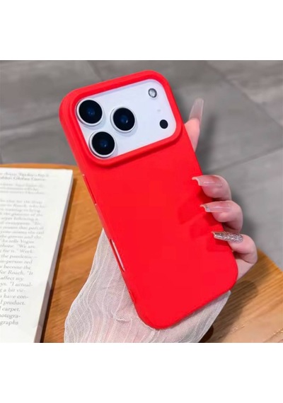 Apple Uyumlu iPhone 17 Pro Kılıf Kamera Çıkıntılı Yumuşak Silikon İçi Kadife Lansman Kapak . Kırmzı