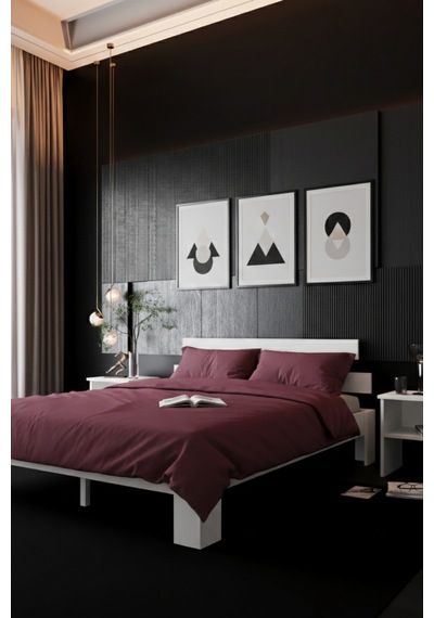 Lotus Çift Kişilik Mdf Karyola Ve 2 Komodinli Set
