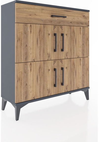 Arges Şifonyer 3 Raflı Tek Çekmeceli 4 Kapaklı 88x30x96 Antrasit-çam Antrasit