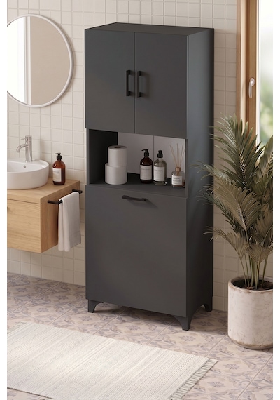 Çok Amaçlı Dolap Banyo Dolabı Kirli Çamaşır Sepeti Dolabı Damla Antrasit Çok Amaçlı Dolap Banyo Dolabı Kirli Çamaşır Sepeti Dolabı Damla Antrasit