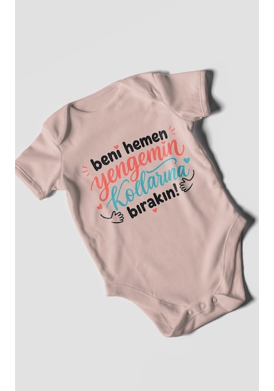 Morivokids Yengeye Özel Kısa Kollu Bebek Body %100 Pamuk Pastel Pembe