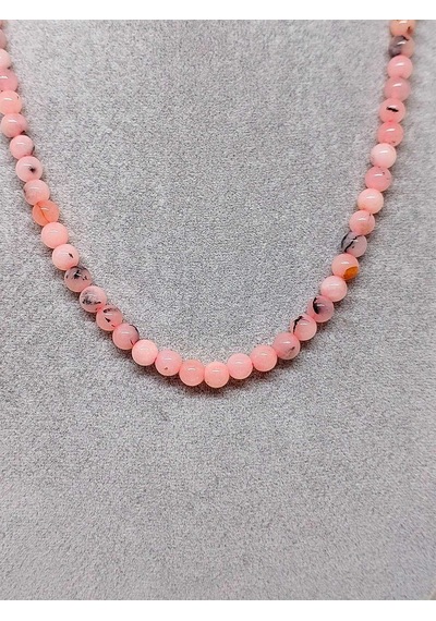 Pembe Siyah Alacalı Opal Taşı Kolye 6 MM Sabit Klipsli Yeşil