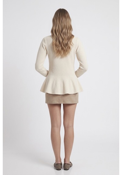 Neden Tekstil Kadın Bej Peplum Triko Hırka Broş Detaylı - Ekru