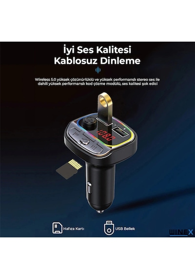 Winex C21 Fm Handsfree Bluetooth Modülatör Araç Mp3 Player