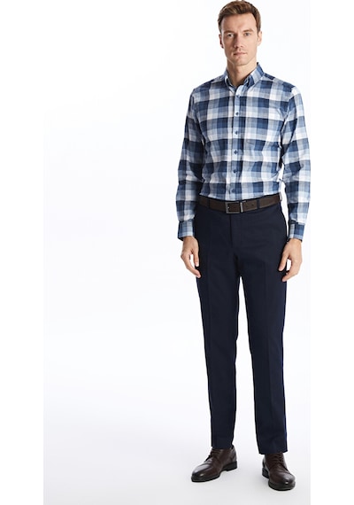 Lcwaıkıkı Classic İndigo Regular Fit Uzun Kollu Ekose Poplin Erkek Gömlek