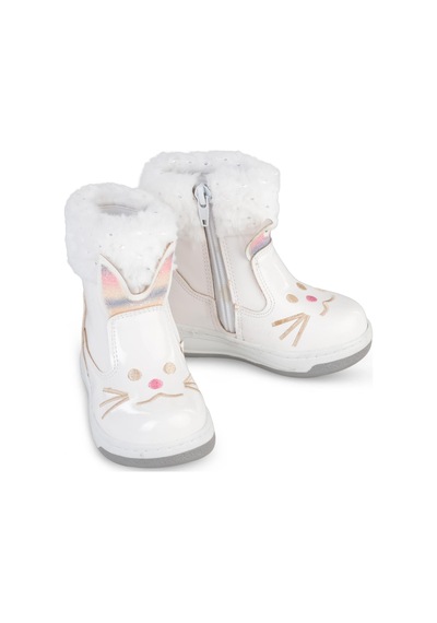 Civil Boots Kedi Nakışlı Rugan 21-25 Numara Bot Ve Çizme - Beyaz