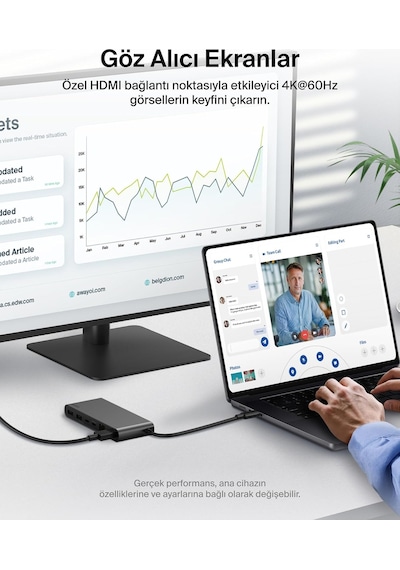 Lexroo Connect 8 Portlu Usb-c Hub, 4k 60hz E Kadar Çözünürlükleri Destekleyen Ekran Uyumu, Mac - Gri