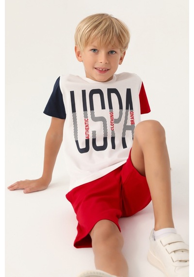 U.S. Polo Assn. Lisanslı Brand Krem Erkek Çocuk Bermuda Takım 5274-43108 Krem