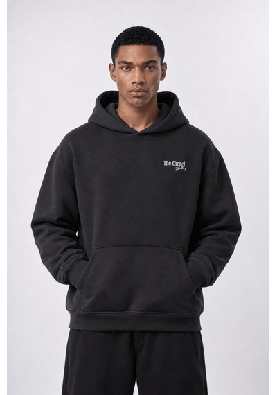 Respire Erkek Carpet Patch Detaylı Oversize Hoodie Siyah