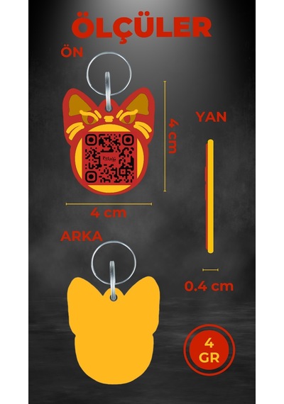 Petjoo 1.Bastet Sarı-Kırmızı Qr'lı Kedi Künyesi