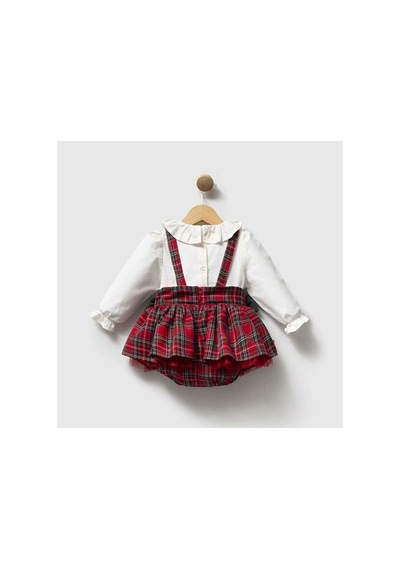 Ministok Tedy Bear Nakış Detaylı Ekose Desenli Kız Bebek Blüzlü Salopet Ta Kırmızı