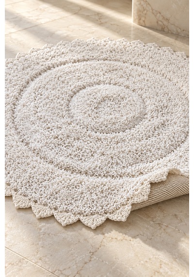 Alanur Bodrum Tufting Cotton Pamuklu El Işi Örgülü 90 X 90 Cm Paspas 110 Ekru