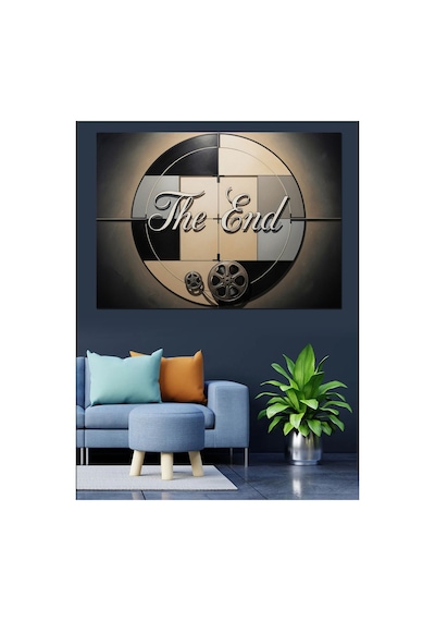The End Yazılı Sinema Makarası Yağlı Boya Dokulu Kanvas Tablo Canvas Tablosu