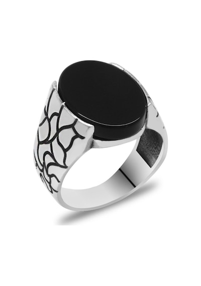Oval Oniks Taşlı Delta Tasarım 925 Ayar Gümüş Erkek Yüzük (528143130)