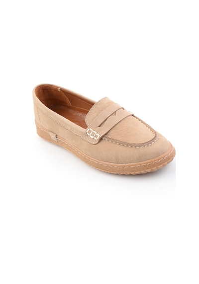 Bej Hakiki Deri Kadın Loafer Ayakkabı K01045050401