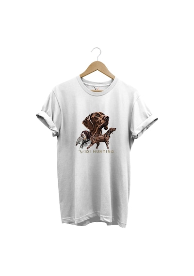 Avcılık Hunter Kurzhaar Av Köpeği Ve Çulluk Baskılı %100 Pamuk Regular Fit Unisex T-shirt Beyaz