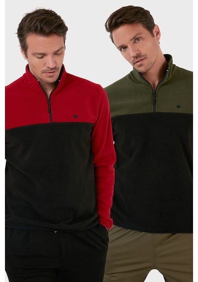 Buratti Regular Fit Anti-Pilling Tüylenme Yapmayan Dik Yaka Şardonlu 2'Li Paket Erkek Polar 5906016S2 Bordo-Haki