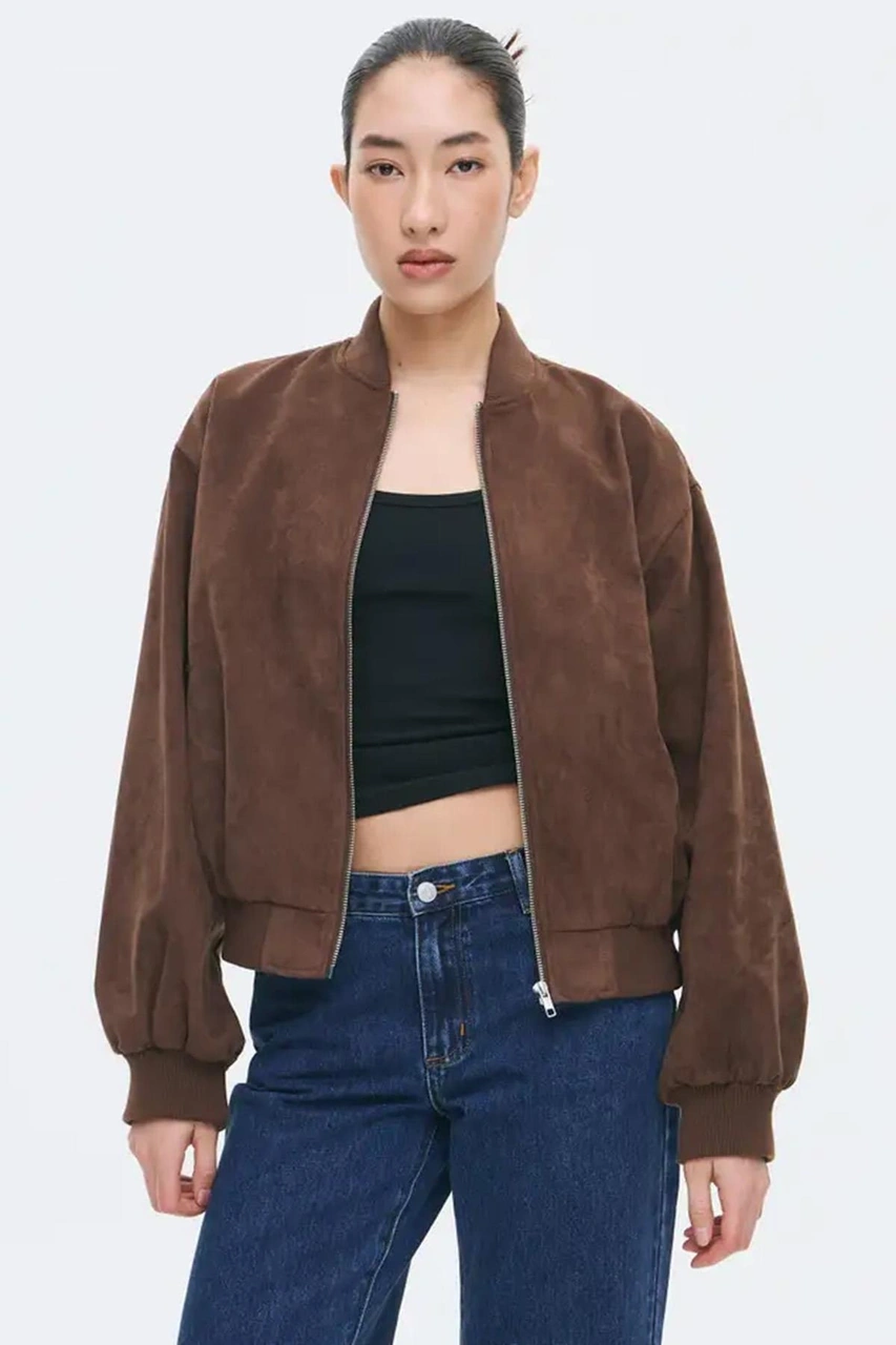 Kahverengi Astarlı Kadın Bomber Ceket Mg2545 Kahverengi