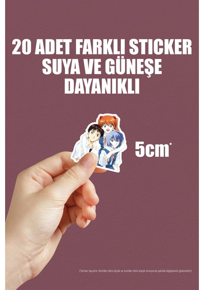 Neon Genesis Evangelion Shinseiki Evangelion Anime Yapışkanlı Folyo Sticker Paketi 20 Adet Çok Renkli