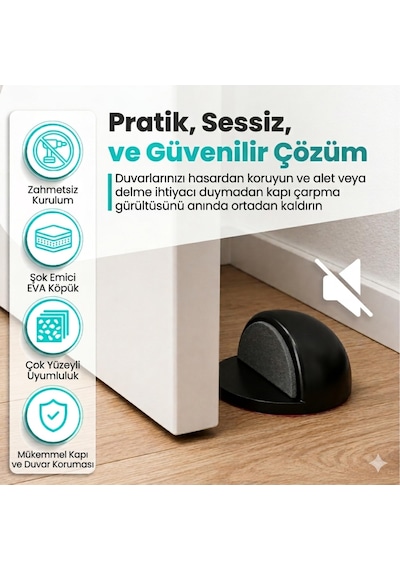 Vestrago Kapı Stoperi Ve Kapı Tutucu, Çarpma Önleyici Duvar Koruyucu, Ev Ve Ofis İçin Kapı Arkası Tampon 2 Adet, Siyah