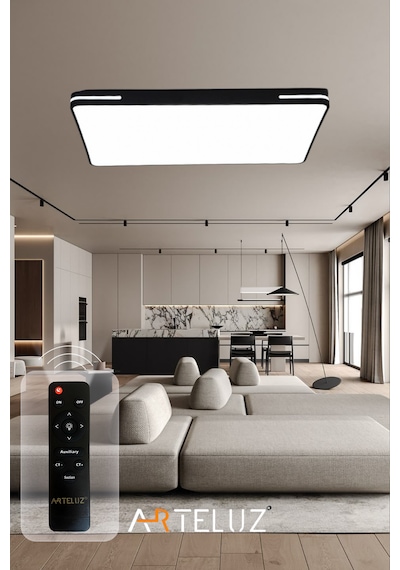 Kare Model Modern Plafonyer Avize 90x60 Cm SİYAH İÇİ BEYAZ