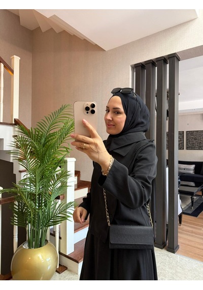Asimetrik Yakalı Modal Cupra Etek Takım Siyah & Lacivert Tesettür Etekli Takım