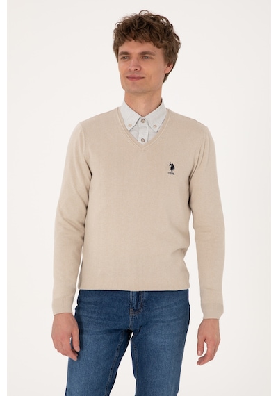 U.S. Polo Assn. Erkek Slim Fit V Yaka Taş Melanj Basic Kazak 50288881-VR225