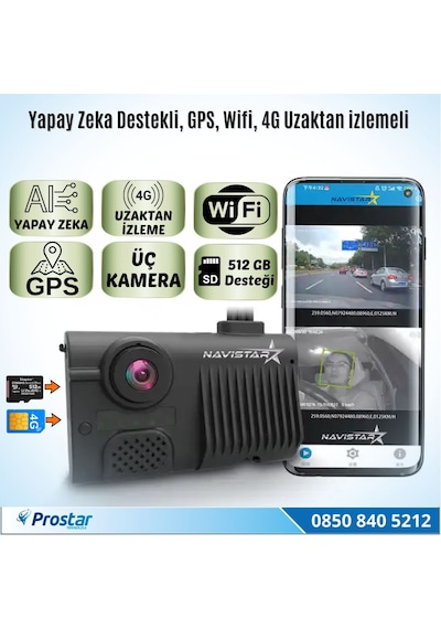 3 Kameralı Monitör Çıkışlı 4g Gps Wıfı Acil Durum Butonu Dahil Pratik Montaj Kamera Seti