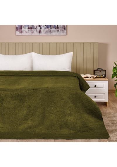 Soft Çift Taraflı Çift Kişilik Battaniye - Yeşil / Bej - 200x220 Cm Renkli