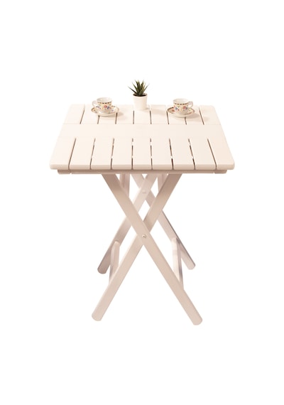 Bahçeme Kaş 80X80 Katlanabilir Ahşap Bahçe Balkon Masası -Beyaz