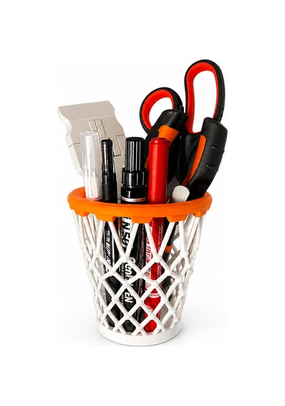 Basket Potası Tasarım Kalemlik 10 Cm Dekoratif Masaüstü Organizer Sert Plastik Kalem Tutucu Siyah - Beyaz
