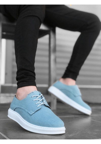 BA0003 Bağcıklı Klasik Spor Keten Turkuaz Yüksek Taban Casual Erkek Ayakkabı Siyah