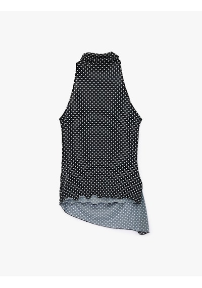Koton Slim Fit Asimetrik Kesim Kolsuz Dik Halter Yaka Puantiyeli Tül Bluz Siyah Desenli 6sak10047ek Bdl