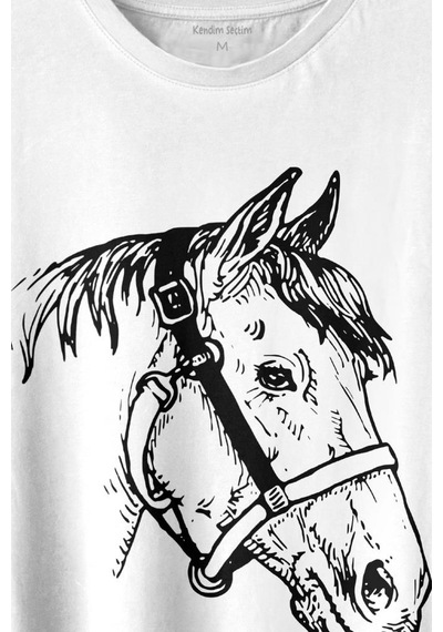 At Portresi Profili Horse Kafası Silüet Baskılı Tişört Unisex T-shirt 001