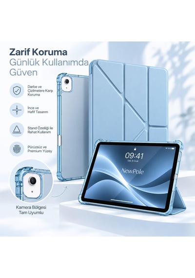 Apple Uyumlu iPad Air 11 İnç M4/m3/m2 / 10.9 İnç 5. / 4. Nesil İçin Kılıf Kalem Tutuculu, Otomatik Uyku/uynama Modlu Özel Çizim, Yazma Ve Görüntüleme Açıları, Darbeye Dayanıklı 3 Katlı Standlı Kılıf
