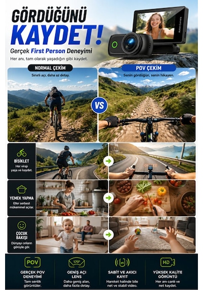 4k Ultra Hd Hareketli Ekranlı Profesyonel Aksiyon Kamerası Manyetik Tutuş Flip Ekran Full Aparat Beyaz