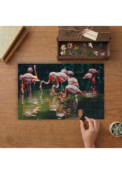 Gölden Su İçen Flamngolar Tasarımı 240 Parça Ahşap Puzzle Ahşap Kutuda Mpy40331