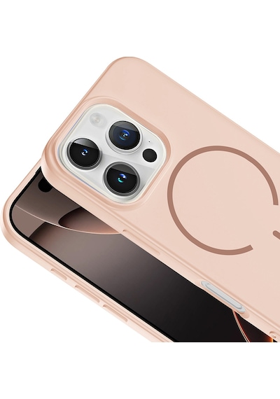 Apple iPhone Uyumlu 16 Pro Max Kılıf Meta Lansman M-safe Kamera Korumalı İçi Kadife Yumuşak Renkli Süet Silikon Rose Pembe