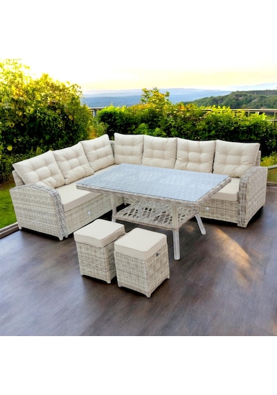 Riserva Rehome Rattan 2 Puflu Bahçe Köşe Takımı 606 Krem