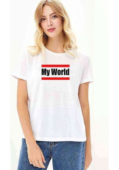 My World Baskılı Beyaz Kadın Tshirt