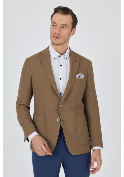İmza Koyu Vizon Mono Yaka Gofreli Esnek 6 Drop Slim Fit Casual Ceket 1002250125 Koyu Vizon