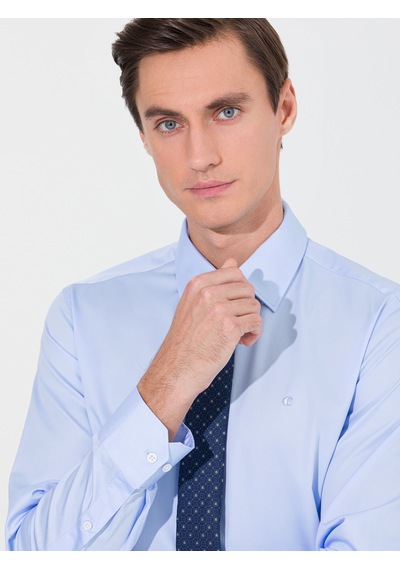 Cacharel Mavi Slim Fit Uzun Kollu Basic Gömlek