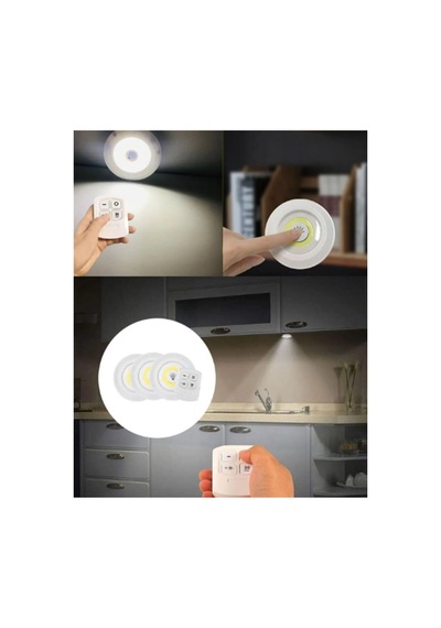 Uzaktan Kumandalı 3 Lü Kablosuz Led Spot Lamba Seti Yapışkanlı Pratik Kullanım Çok Renkli Çok Renkli