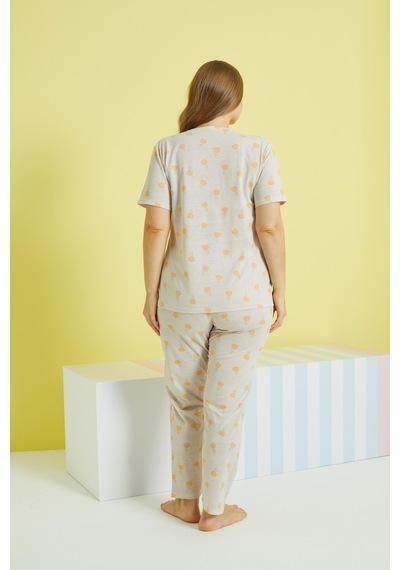 Siyah İnci Curve Büyük Beden Battal Boy Örme Pijama Takımı 24103629 Çok Renkli