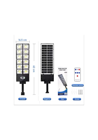 12000 Lümen 504 Led Güneş Enerjili Hareket Sensörlü Kumandalı Bahçe Sokak Garaj Ev Aydınlatma Lambası Işık Siyah