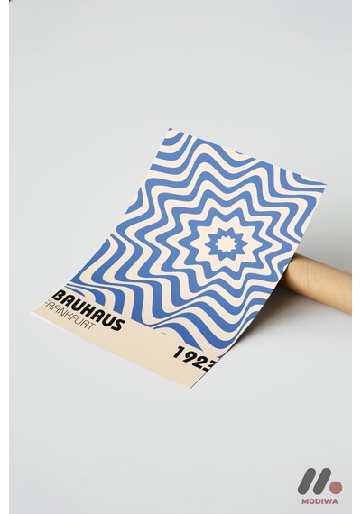 Bauhaus Mavi Dalga Deseni, Çerçevesiz Yüksek Kalite Duvar Afişi - Modern Ev Dekorasyonu