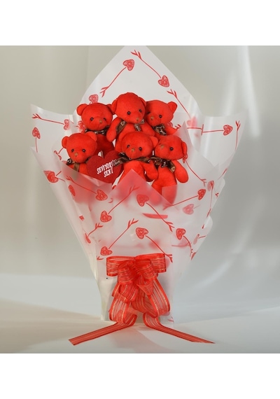Sevimli 90 Cm Peluş Ayı İle Premium Yumoş Kırmızı Peluş Ayıcık Buketi Lila Genel